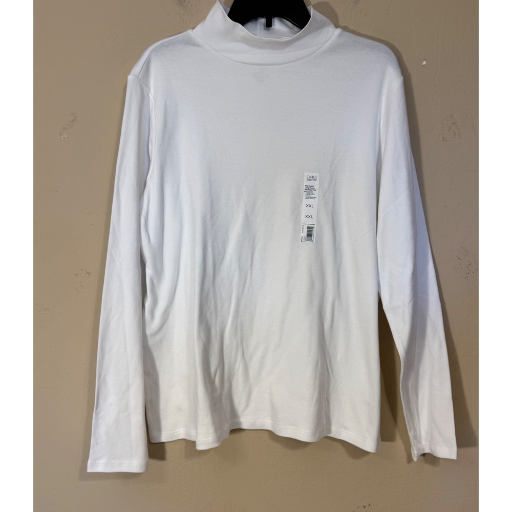Croft & Barrow Mockneck Tee Women XXL White Classic Long Sleeve Cotton Top NEW